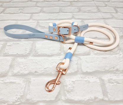 Premium Paracord Dog Collar & Dog Lead Set - Cream/Pastel Blue