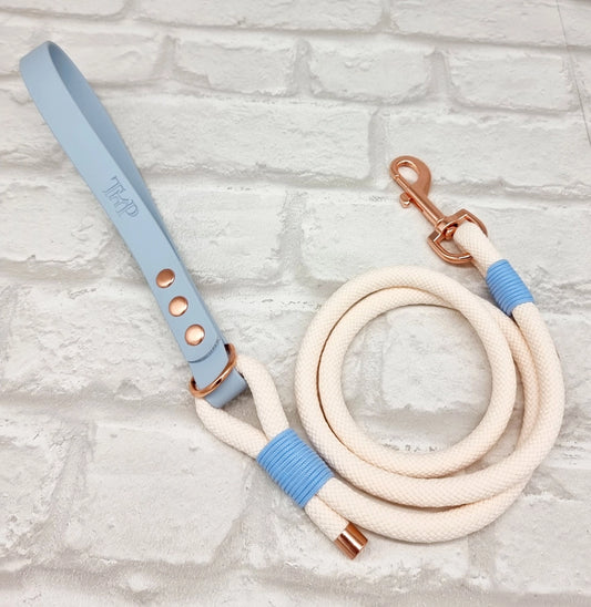 Premium Paracord Dog Collar & Dog Lead Set - Cream/Pastel Blue