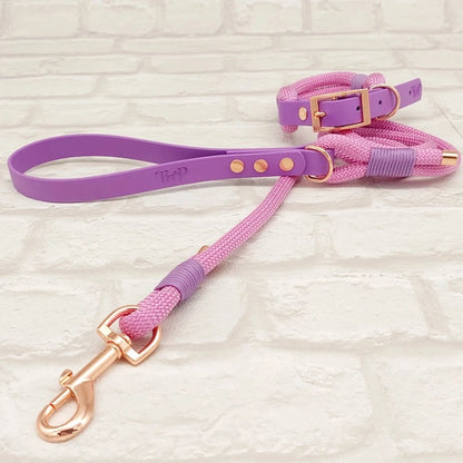 Premium Paracord Dog Collar & Dog Lead Set - Pastel Pink & Amethyst