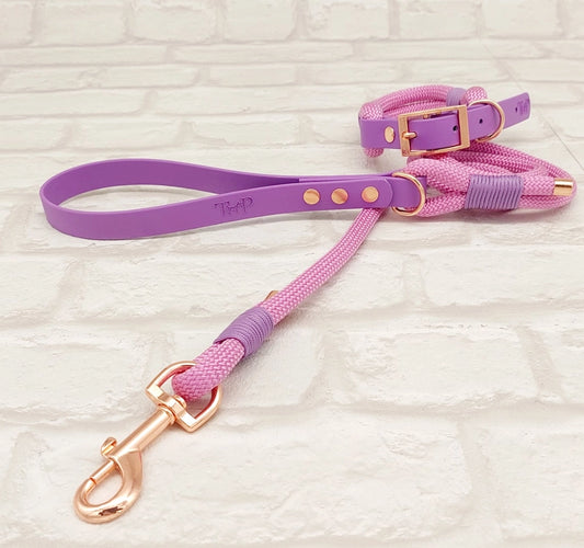 Premium Paracord Dog Collar & Dog Lead Set - Pastel Pink & Amethyst