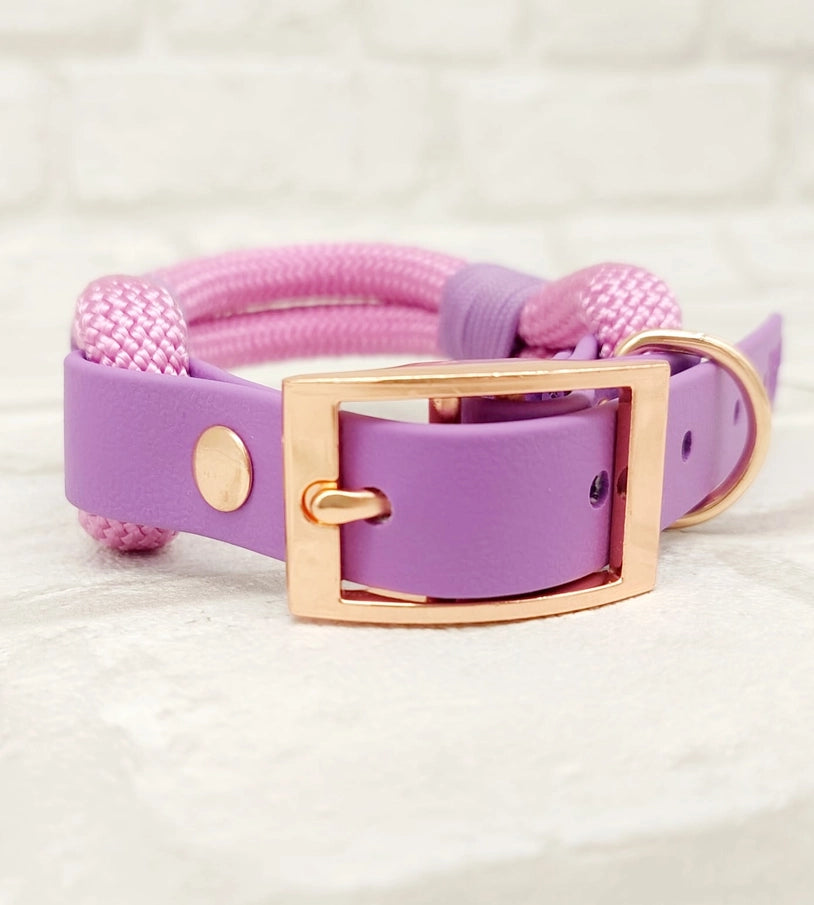 Premium Paracord Dog Collar & Dog Lead Set - Pastel Pink & Amethyst