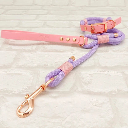 Premium Paracord Dog Collar & Dog Lead Set - Lilac / Baby Pink