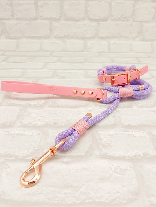 Premium Paracord Dog Collar & Dog Lead Set - Lilac / Baby Pink